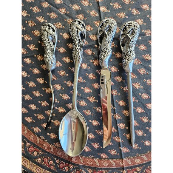 5 Piece Bruce Fox Design Turkey Handle Serving Set Fork Knife Spoon Honing Steel - Picture 3 of 14